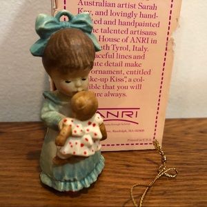 Anri Carved Wood Girl & Teddy Ornament